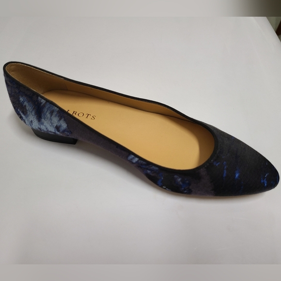 Talbots Blue & Black Textured Fabric Almond Toe Flats 8½ Wide - Picture 2 of 12